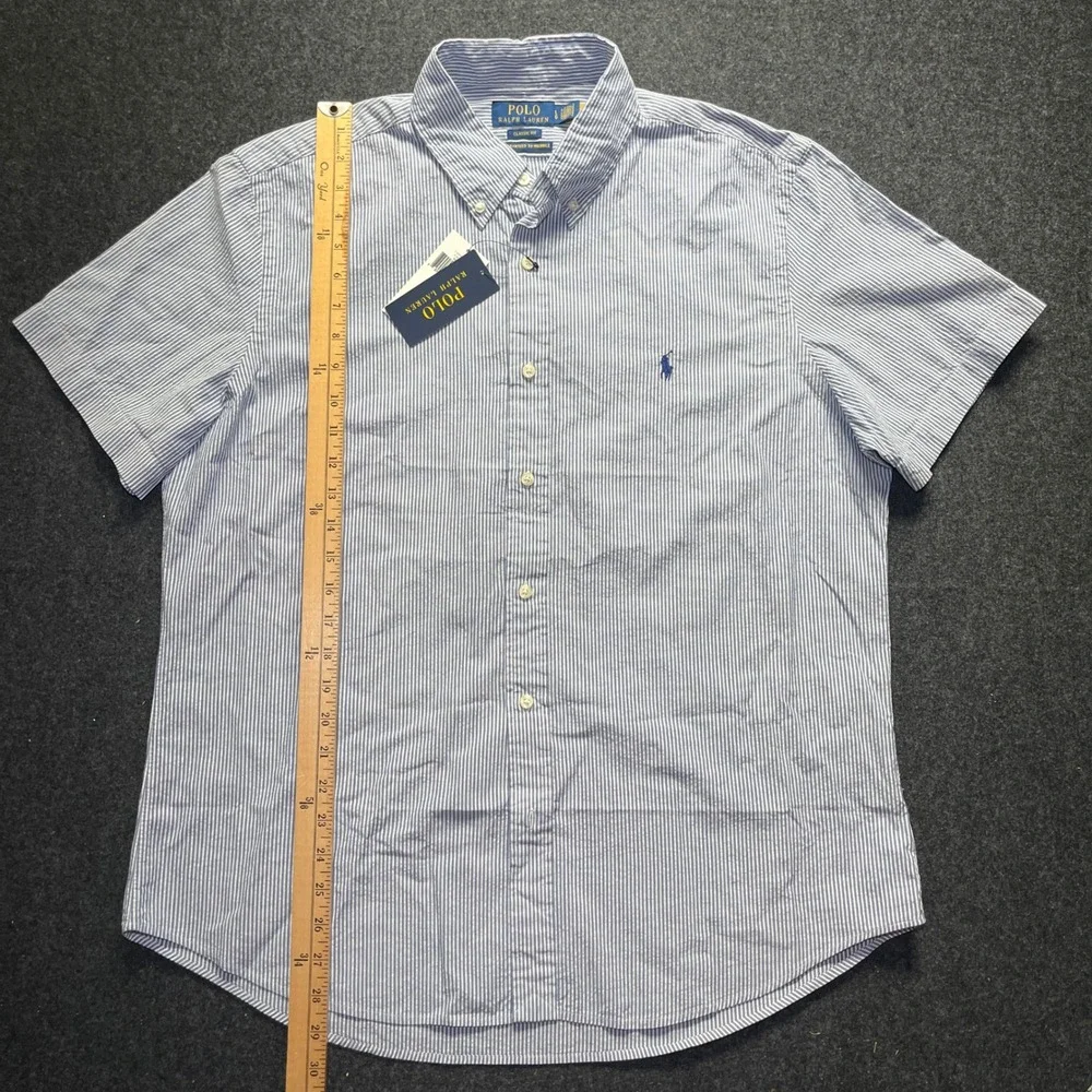 Polo Ralph Lauren Button Down Mens L Blue New Seersucker Stripe Classic Fit